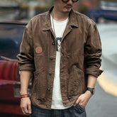 Hearujoy American Retro Heavyweight Men Workwear Jacket Safari Style Shirts Spring Autumn Long sleeve Hunting Tops Casual Loose Coat