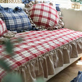 YICKYUE - Cotton Sofa Cushion Red Green Checkered Thick Quilting Girl Women Retro Romantic Sofa Cushions Home Decor Sofa Cover Cloth Towel