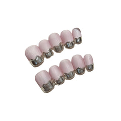 YICKYUE - 10pcs French Ballet Nails Pink Mirror Handmade False Nails Full Cover Fake Nails Tips Wearable Press on Nail Tips Wearable
