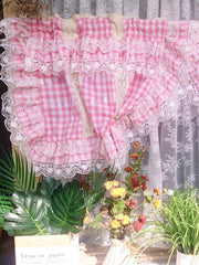 YICKYUE - Girl Room Cute Plaid Pattern Short Curtain for Living Room Lace Patchwork Decorative Princess Style Small Curtains Home Decor
