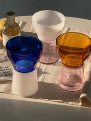 YICKYUE - Ins Color-matching Tall Glass Water Cup, Transparent Milk Cup, Round, Cute, Beverage, Dessert, Korean Style, Household
