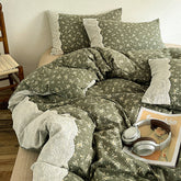 YICKYUE - 4PCS Vintage Style Bedding Set Ins Floral Lace Duvet Cover Flat Sheet Set Twin Double Size Bed Sheet Set For Bedroom Decor