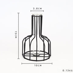 W&G Retro Iron Line Vase Hydroponic Plant Flower Vase Metal Plant Holder Nordic Styles Tabletop Home Decoration Modern