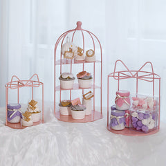 Yickyue Bird Cage Modeling Decorative Props Dessert Rack Pink Iron Art Cupcake Snack Rack Tea Break Pastry Wedding Dessert Display Table