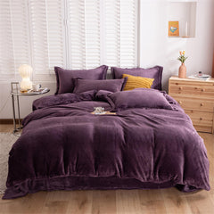 3/4pcs Set Solid Color Home Bedding Set Soft Flannel Bed Sheet Set Winter Warm Duvet Cover Bed Sheet with Pillow Case