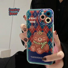 Lucky bear Rhomboid cute phone case for iphone 12 mini x xr 11 13 pro max xsmax 7 8 plus silicone soft cartoon lovely conque