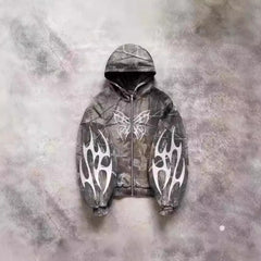 Hearujoy Camouflage Hooded Coat Sweater Loose New Printed Men's and Women's Pullover Street Fashion Y2K Retro