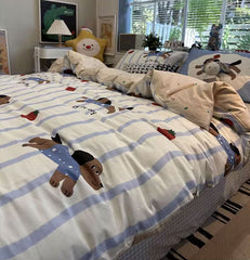 YICKYUE - Cute blue stripes dog tomato beding set 1.2 1.5 1.8,twin full queen lovely cotton home textile bed sheet pillow case quilt cover