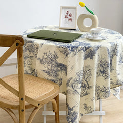 Top French style table cloth Vintage blue printed tablecloth Quality thicken linen table cover table mats for dining table cloth