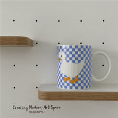 Korean retro lovely duck cream blue ceramic mug girl coffee milk breakfast couple cup
