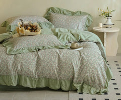 YICKYUE - Fresh fashion green flower bedding set,full queen king rustic floral sand cotton home textile bed sheet pillow case duvet cover
