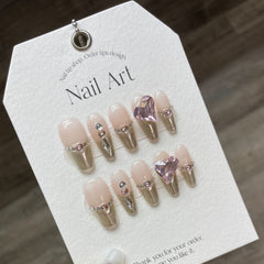 Yickyue 10Pcs Silver Gradient Handmade Press On Nails Ballerina with Rhinestones Wearable False Nails Decoration Fake Nails Tips Art