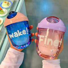 Gliding Lid Cup Colorful Story Simple Plastic Straw Cup Household Double-layer Water Cup High-value Girl Heart Water Cup