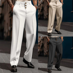 Hearujoy Fashion Men Casual Suit Pants Multiple buttons Mid Waist Loose Straight Trousers Spring Summer Business Soild Pant Oversized