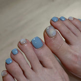 YICKYUE - 24pcs Summer Blue False Toenails Shiny Powder Cat Eye Fake Toenails Tips Wearable Detachable Spice Girl Press on Toe nails
