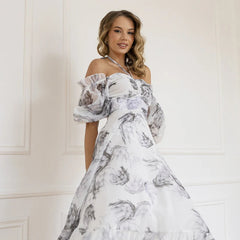 YICKYUE - Chiffon Floral Long Summer Beach Slip Dress Elegant White Pleated Evening Party Dress Sexy Backless Maxi Dresses For Women