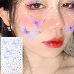 Yickyue 3D Butterfly Diamond Temporary Tatoos Stickers Waterproof Shiny Eyes Body Arts Fake Temporary Tattoos Decals Women Makeup Tools