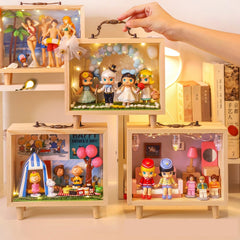 Wooden Transparent Display Case for Pop Mart Blind Box Collectible Figures Toys Dolls Storage Box Artcrafts Ornament Storage Bin
