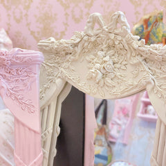 YICKYUE - European Resin Mirror Retro Princess Style Bow Rose Relief Mirror Home Decoration Desktop Ornaments Background Wall Decor Mirror