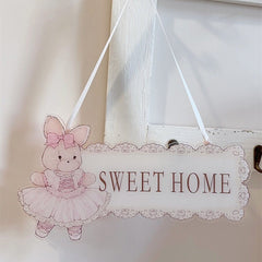 YICKYUE - Cute Cartoon Bunny Doorplate for Girl, House Decoration, Pink