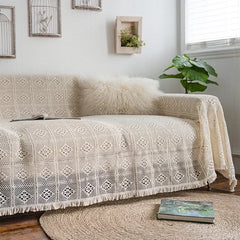 YICKYUE - Love Seat Sofa Cover Single Double Set Retro Hollow Lace Picnic Blanket Throw Blanket Three-Seater Sofa Decoration Beige