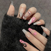 Press On Nails Heart Nail Tips Design Sweet Full Cover Nail Tips Fake Nails Coffin Shape Elegant Fingernails Free Shipping Items