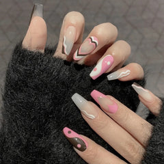 Press On Nails Heart Nail Tips Design Sweet Full Cover Nail Tips Fake Nails Coffin Shape Elegant Fingernails Free Shipping Items