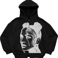 Hearujoy Gothic Retro High Street Hoodies Y2k Zip Up Hoodie Men and Women Clothes Hip Hop Punk Loose Sweatshirt Zipper Pullover Cardigan