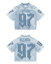 Hearujoy American Gothic Rock Letters Oversized T-Shirt Men's Y2K Street Hip-Hop Harajuku Loose V-Neck Baseball Uniform Women's Top