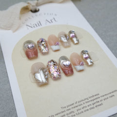 Heart Diamonds Handmade Press On Nails