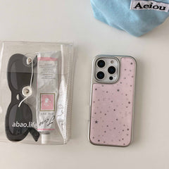 YICKYUE - Plating Ins Pink Phone Case For Iphone 15Pro 15 16 13 14ProMax 14 Pro Max 13ProMax 16Pro Stars Fundas Protector Cover