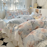 YICKYUE - French Romantic Style Bedding Set Princess Skin Friendly And Comfortable Quilt Cover Lace Washed Cotton Printed Duvet Cover Set