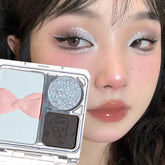 YICKYUE - Glitter Blue Eye Shadow Palette 3-Colors Pearly Eyeshadow Palette Nude Pink Long Lasting Korean Eyes Make Up Palette Cosmetics