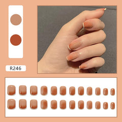 24Pcs Short False Press on Nail Tip French Smudge Designs Detachable Reusable Fake Nails Stick-on Nail Art DIY Tips