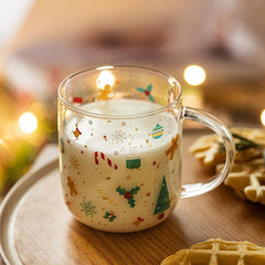 Yickyue 450ml Creative Christmas Mugs Transparent Glass Heat Resistant Mug With Handle Couples Milk Coffee Breakfast Cup Tea Drinkware