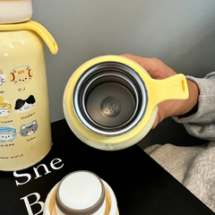 YICKYUE - Cute Cat Coffee Tumbler Kawaii Insulated Water Bottle With Handle Tea Thermal Cup Stainless Steel Kids Girl Thermos Bottle 400ml