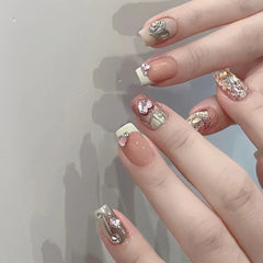 Heart Diamonds Handmade Press On Nails