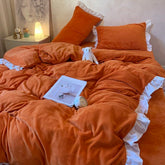 Yickyue Luxury Duvet Cover Bedding Set Winter Warm Double-sided Plush Quilt Cover Bed Sheet and Pillowcase 4pcs Queen Size Bed Linen Set