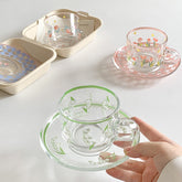 Yickyue Creative Coffee Cup Saucer Set Korean Cups Hand-Painted Plant Flower Coffee Mug Home Kitchen Drinkingware Espresso Cups