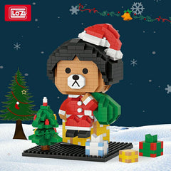 Santa Claus Coat Tree Gifts DIY Mini Diamond Blocks Bricks Building Toy for Children LOZ Animal World Christmas Bear 2PCS no Box