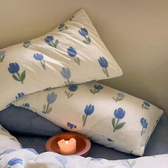YICKYUE - Blue Tulip Velvet Bedding Set