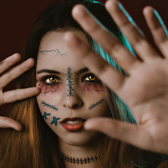 Yickyue Halloween Temporary Tattoo Stickers Waterproof Lasting Terror Spider Lip Scar Bloody Mask Design Fake Tattoo Sticker Face Makeup