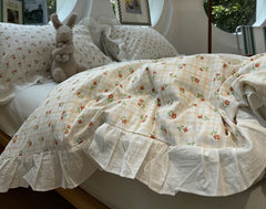 YICKYUE - Sweet cute flower plaid bedding set single double girl,twin full queen king cotton home textile bed sheet pillowcase quilt cover