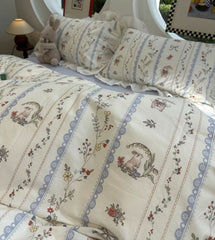 YICKYUE - Romantic rabbit flower bow blue bedding set,twin full queen king floral cotton home textile bed sheet pillow case quilt cover