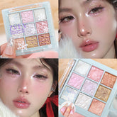 YICKYUE - 9 Colors Multi-purpose Eyeshadow Highlight Silkworms Blusher Palette Waterproof Blue Pink Snowflake Shining Eye Shadow Comestics