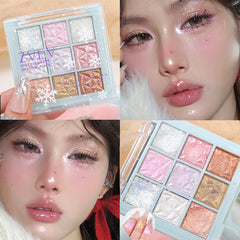 YICKYUE - 9 Colors Multi-purpose Eyeshadow Highlight Silkworms Blusher Palette Waterproof Blue Pink Snowflake Shining Eye Shadow Comestics