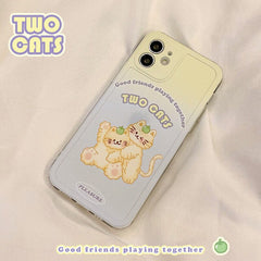 Two cats best friend phone case for iphone x xr 7 8 plus xs max 12 mini 11 pro max cute cartoon silicone animal cover shell capa