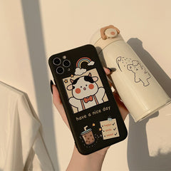 Cute catoonBear phone case for iphone 12 11 Pro Max XR X XS MAX 7 8 Plus case milk tea soft silicone for iphone 12 mini cover