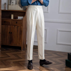 Hearujoy Italian Style Naples Suit Pants Men High Waist Straight Trousers Spring Autumn Fashion England Business Casual Pant Streetwear