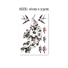 Waterproof Temporary Tattoo Sticker Hand Drawn Snake Flowers Leaves Boa Design Body Art Fake Tattoo Flash Tattoo Female